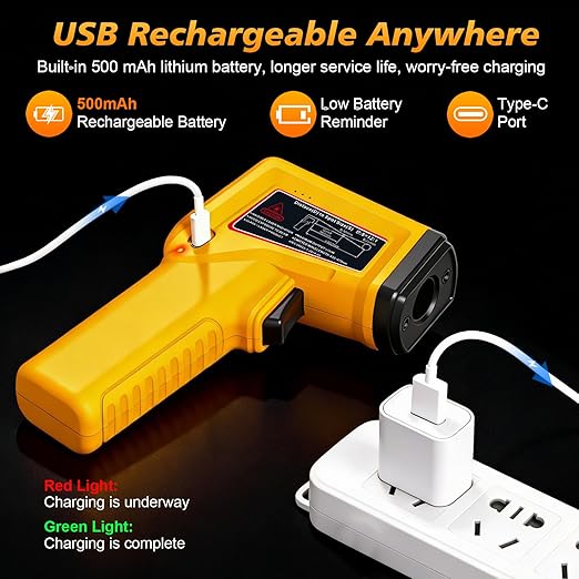 FKM Rechargeable Infrared Thermometer Gun Non-Contact Laser Thermometer Gun,High Precision,-58°F~1472°F,Digital IR Temperature Gun for Cooking,Griddle,Oven,Meat Food,HVAC,Automotive,Industrial Tools