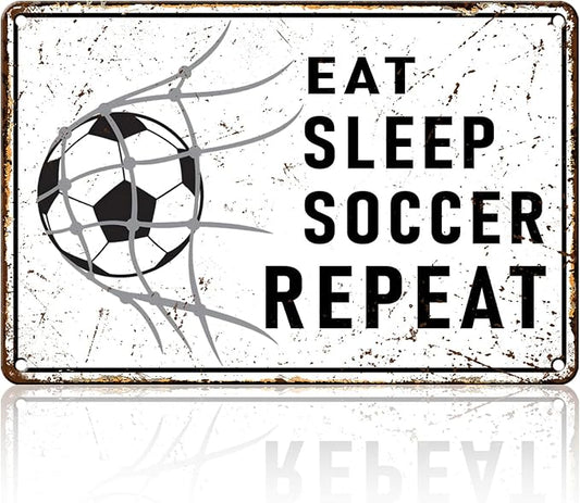 Eat Sleep Soccer Repeat Metal Sign Retro Tin Sign Wall Decor for Farmhouse Kitchen Cafe Home Yard 12×16 Inch by Unknown