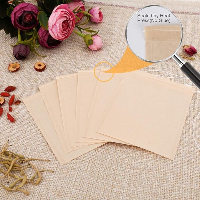100PCS Tea Filter Bags, Disposable Tea Bags for Loose Leaf Tea, Drawstring Empty Tea Infuser, BetyBedy Tea Steeper, Natural Unbleached Wood Pulp Paper Material, 1-Cup Capacity（3.15 x 3.94 inch）