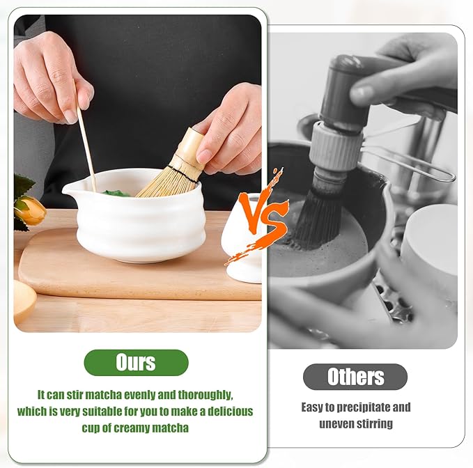 Matcha Whisk Set, 5 Pcs Matcha Set Whisk and Bowl with Spout, Matcha Whisk Holder, Matcha Spoon, Stainless Sifter, Perfect Matcha Kit for Matcha Lover (White)