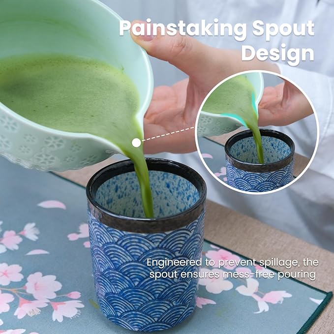 Joyscale Matcha Whisk Set, Matcha Set Whisk And Bowl, 8 Pcs Matcha Kit Set(Cherry Blossom Design), 18 OZ, Japanese Matcha Tea Set, Matcha Making Kit Gifts for Tea Lovers(Mint Green)