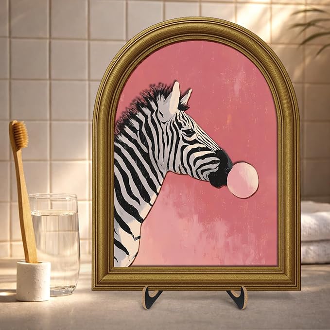 3D Funny Pink Zebra Table Decor Sign, Funky Zebra Bubble Gum Animal Wall Art Sign for Home Bedroom Living Room Desk Wall Shelf Decor 8x10 Inch