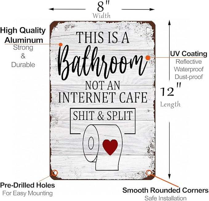 Mesibo Funny Sarcastic Bathroom Toilet Decor Sign This Is A Bathroom Not An Internet Cafe Quotes Wall Art Vintage Tin Sign 8x12 Inches - Image 4