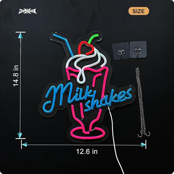 Milk Shakes Neon Signs Ice Cream Neon Light Milk Tea LED Neon Light Milk USB Powered Dimmable(12.6x14.8 Inch) - Image 5