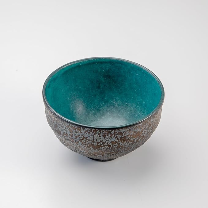 Asayu Japan Matcha Bowl, Handmade in Gifu Japanese Ceramic Chawan, 12 x 7.8 cm, 500ml, Microwave Safe for Tea Ceremoney, Green Tea, Pottery - Kurogane Turquoise