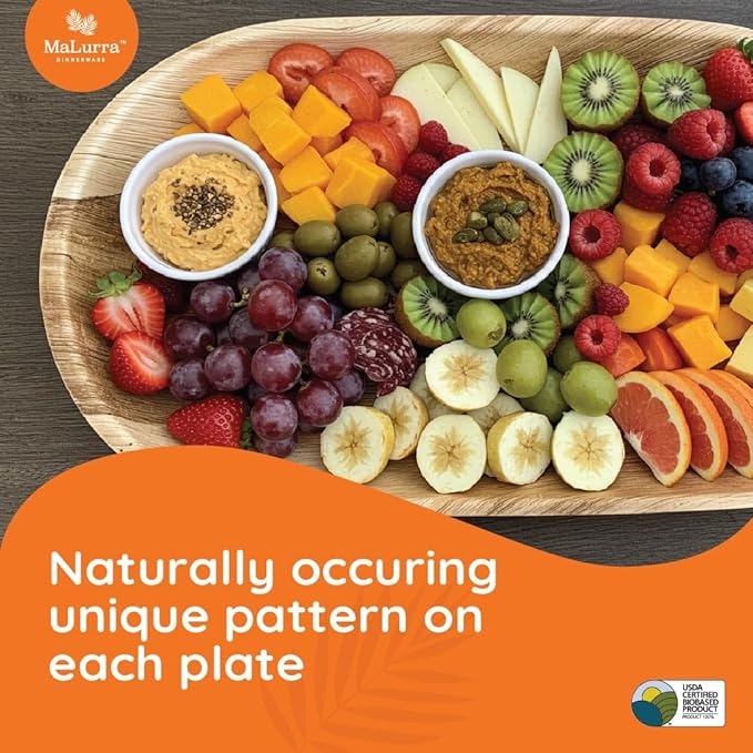 22"x12" Oval Tray - 50 PCs Disposable Serving Palm Platters Like Bamboo Charcuterie Tray | Biodegradable | Disposable | Eco-Friendly, Heavy Duty, Bulk | For Parties, Weddings, BBQs & Catering
