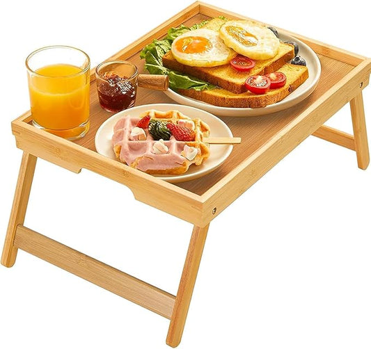 Bamboo Bed Tray Table with Foldable Legs, Breakfast Tray for Sofa, Bed, Eating, Working, Used As Laptop Desk Snack Tray by Pipishell
