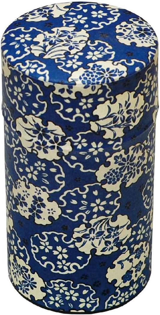Japanese Pokkan Matcha Coffee Spice Tea Tin Canister Washi Paper Storage with Lid 7.05 oz Capacity (Hana Yukiwa)