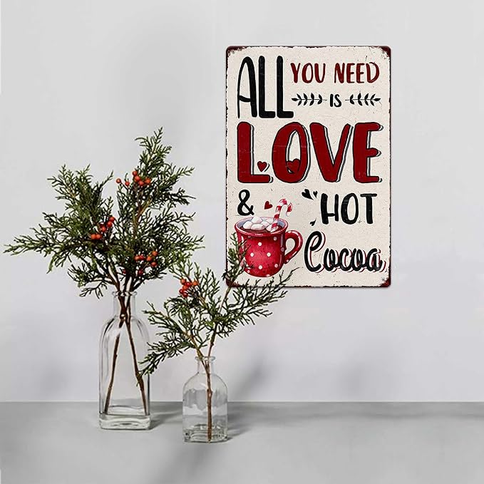 All You Need Is Love And Hot Cocoa Vintage Metal Tin Sign Home Wall Decor For Kitchen Bakery Coffee Bar Farmhouse Restaurants Cafe 8X12 Inch Christmas Decorations - Image 5