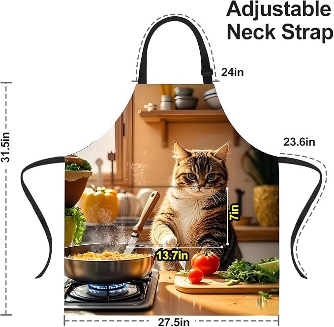 Funny Cat Apron with 2 Pockets Waterproof for Men Women Kitchen Garden Decor - Image 3