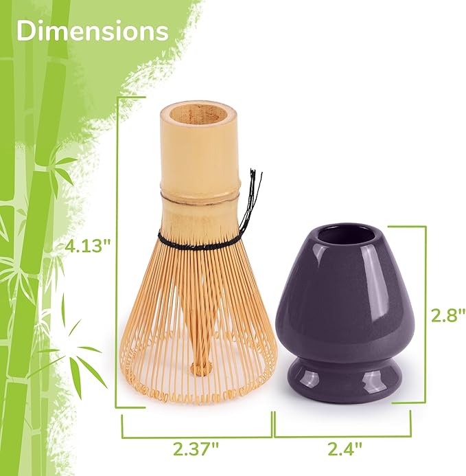 Matcha Tea Bamboo Whisk And Ceramic Rest 2 Piece Set - Purple Holder - 1 Set