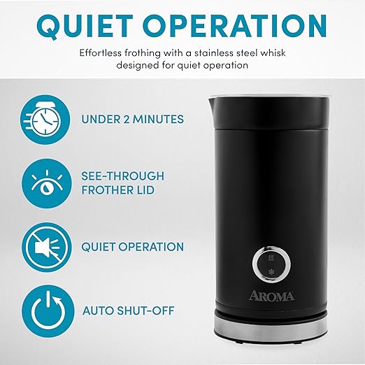 AROMA® 4-in-1 Cold & Warm Milk Frother and Steamer with Auto-Off One-Touch Controls (200ml)