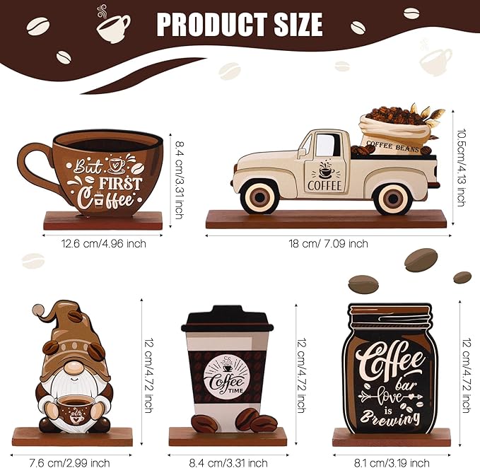 Blulu 5 Pieces Coffee Bar Decor Sign Farmhouse Coffee Bar Wood Signs Rustic Cafe Wooden Table Centerpiece Cafe Table Tiered Tray Decor for Home Kitchen Decorations