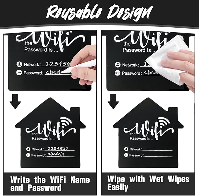 WiFi Password Sign Wooden WiFi Sign Wireless Network Sign Table Chalkboard for Restaurant Supermarket Office Home Bar Coffee (6.1" HX5.9 W Black1)