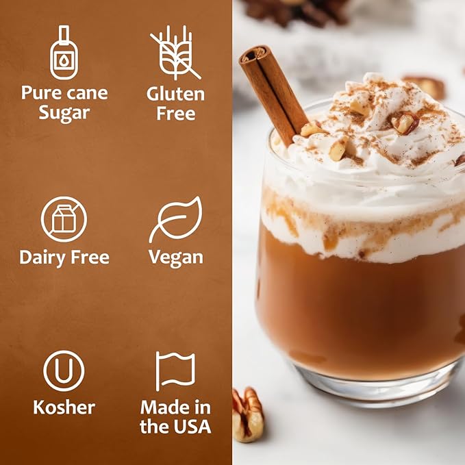 Syruvia Pecan Pie Coffee Syrup - 25.4 fl oz - Kosher Syrups, Gluten Free, No Coloring, Perfect for Drinks, Soda, Shakes & More With Syrup Pump