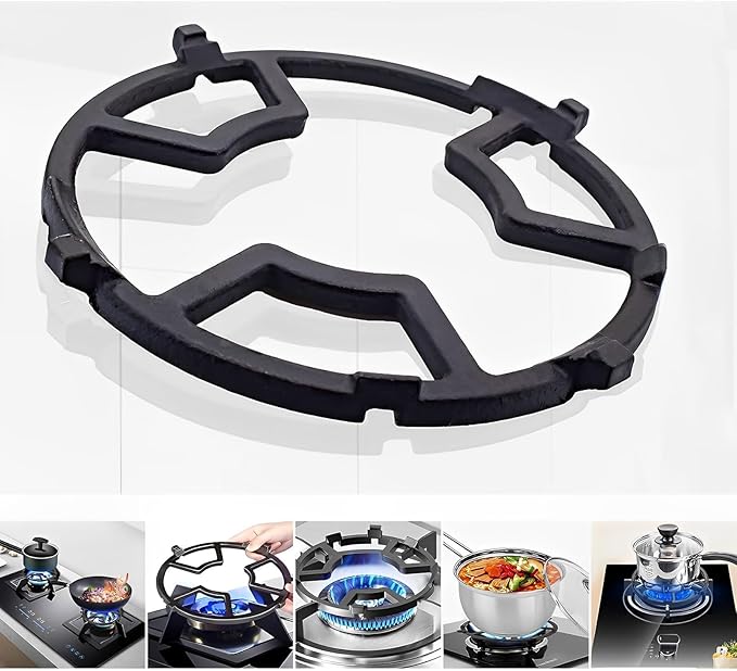 2 Pack Cast Iron Wok Ring for Gas Stove, Universal Non-Slip Wok Support Stand for 4 & 5 Claw Burner Grates, Moka Pot Reducer & Small Pot Grate Stand Replacement Accessories, Black
