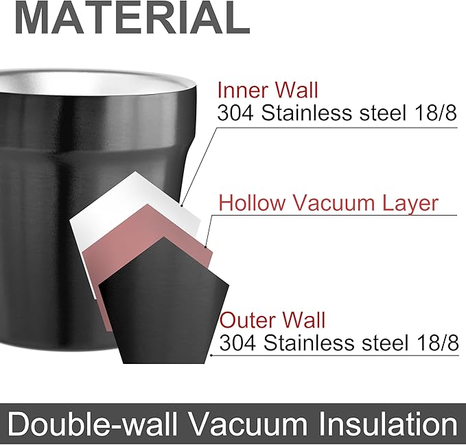 Youda Stainless Steel Double Walled Insulated Cups Stackable, 6oz Coffee Cup/Tea Cup/Chilling Beer Glasses, Great for Toddlers, for Travel, Outdoor, Camping&Everyday(Black)
