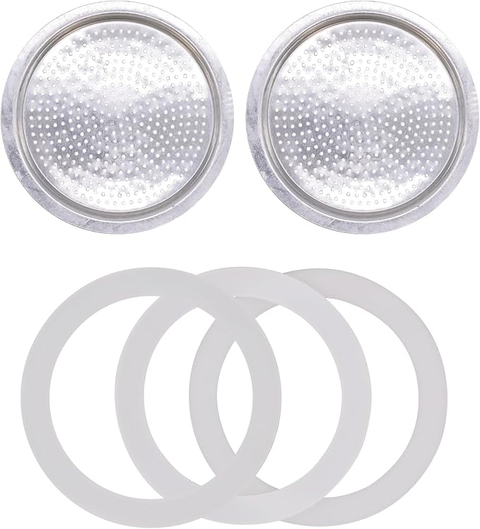 6 Cup Coffee Gasket for Bialetti Moka Aluminium Stove Top Espresso Machine Pots Express - 3 Gasket and 2 Stainless Filter