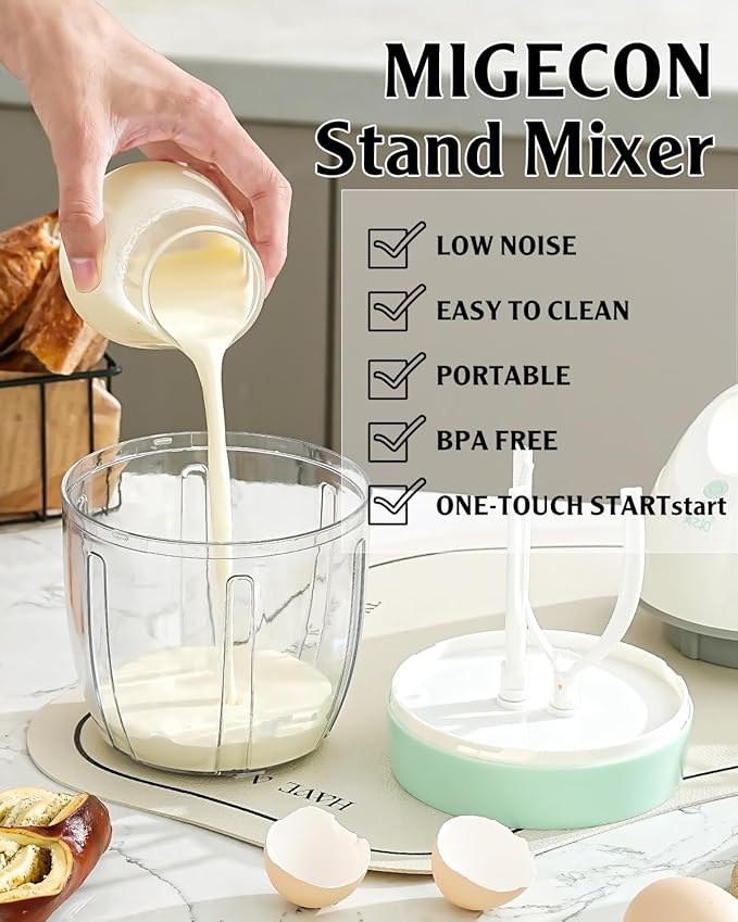 MIGECON Stand Mixer Electric Kitchen Mixer Egg Stand Shampoo Frother Milk Frother Hands-f r e e Mixer Electric Whisk Drink Mixer for Food Whipping,Whisk Egg White,Cake Mixer, Milk Foamer Frother 900ml