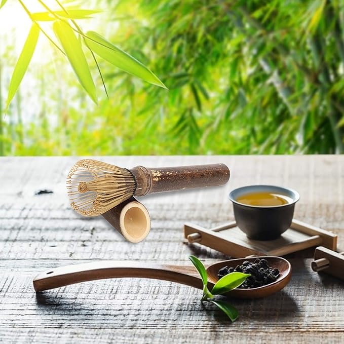 Matcha Whisk Chasen, Bamboos Whisk Matcha Brush Set, Smooth Matcha Whisks Tool with Long Handle, Portable Green Tea Whisker with Chasen Stand, 1.18 x 5.91in, Purple