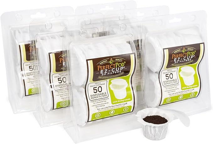 Perfect Pod EZ-Cup 2.0 Disposable Paper Coffee Filters for Single-Serve Reusable Coffee Pods Pod Capsule, 6-Pack (300-Ct)