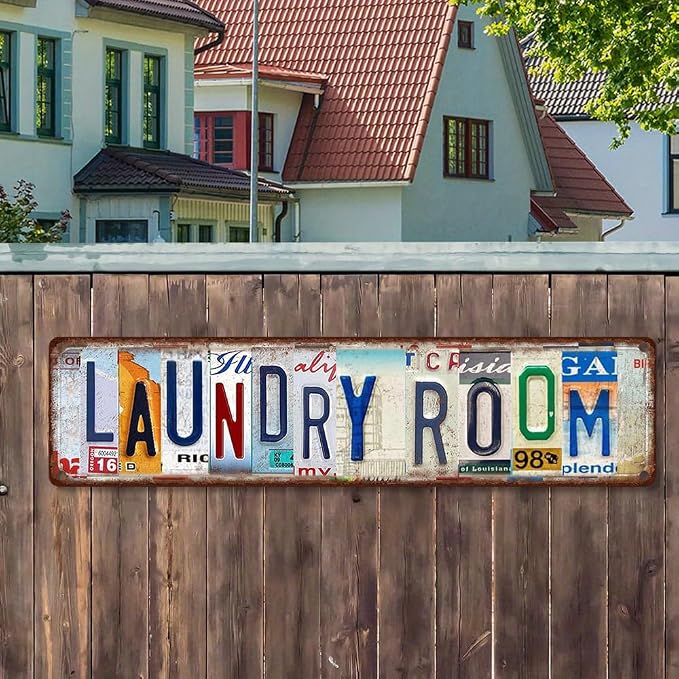 Vintage License Plate LAUNDRY ROOM Sign – 16x4 Inch Rustic Tin Wall Décor for Laundry Area, Utility Room, Farmhouse, Mudroom or Home Washroom - Image 4
