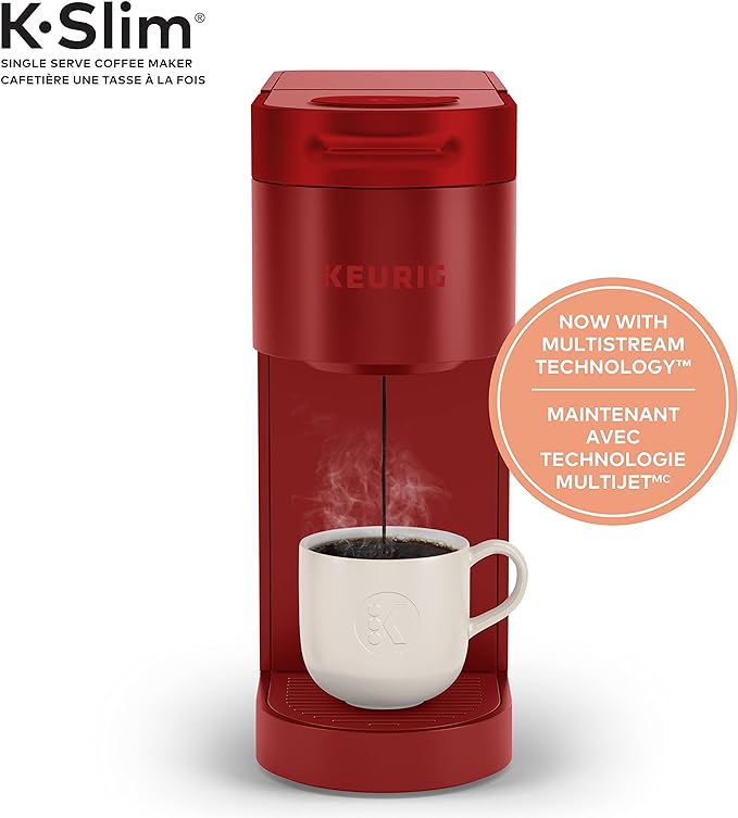 Keurig K-Slim Single Serve K-Cup Pod Coffee Maker, Featuring Simple Push Button Controls And MultiStream Technology, Scarlet Red