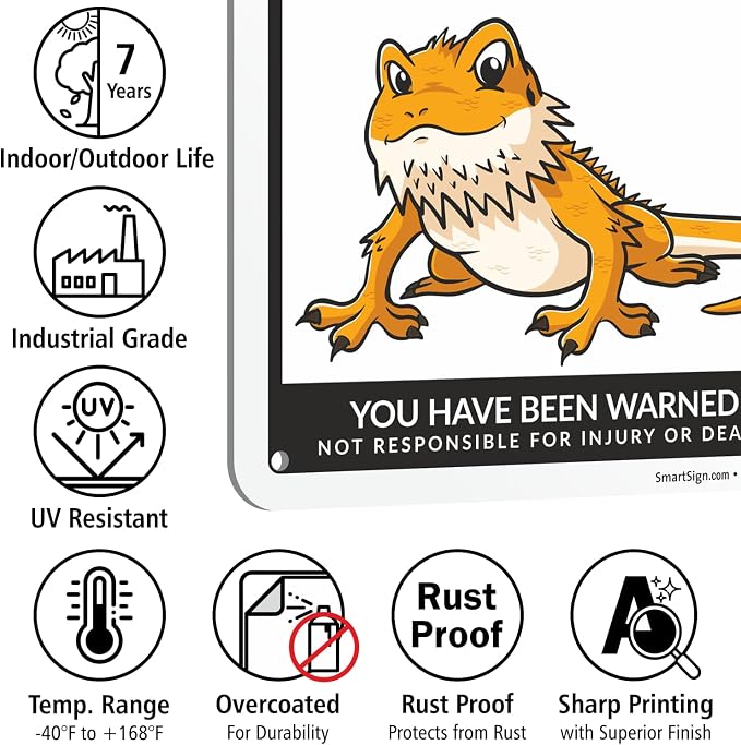 SmartSign Funny Beware Of Bearded Dragons Warning Sign - 10"x7", 40 mil Laminated Rust-free Aluminum - Metal Signs for Wall Decor, Outdoor, Patio, Gifts, Cafe - Dragon Theme, Made in USA - Image 6