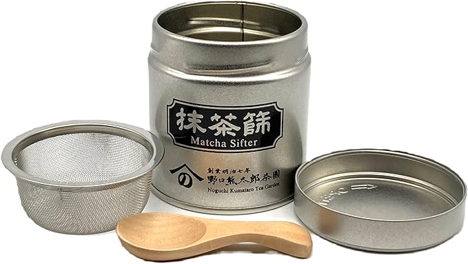Matcha Sifter Tin with Mesh Sifter and Wooden Tea Spoon/Screw Lid/About 70g (2.5ounces) Matcha Capacity/Made in japan