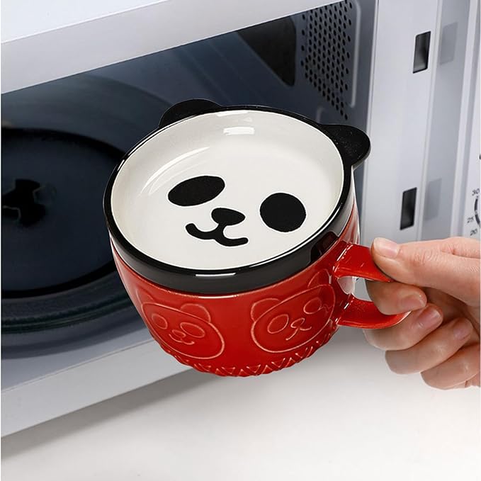 Cute Kawaii Panda Coffee Mugs with Lids,Christmas Birthday Presents for Girls Friend Kids Men Wife Mom Grandma Teacher,Novelty Animal Coffee Ceramic Tea Cup Dessert Saucer Set Gifts for Women Her