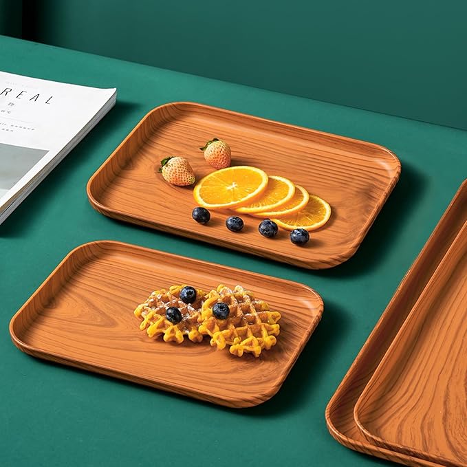 Wood Grain Plastic Serving Platters and Trays,Serving Dishes for Entertaining,Platters Serving Food,Appetizer Serving Trays for Snacks,Charcuterie,Chips,Candy,Fruit,Sushi Coffee Cosmetics Accessories