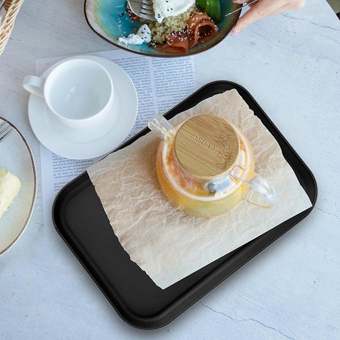 4 Pack Black Plastic Serving Trays for Party Serving Food - Rectangular, 8.66 by 12 in, Heavy Duty Dessert Trays for Food Erving Platters for Party Tray Decor Veggie,Snack