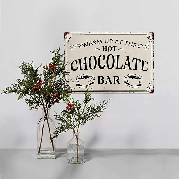 Warm Up At The Hot Chocolate Bar Metal Tin Sign Vintage Decoration Crafts Sign For Home Kitchen Farmhouse Coffee Bar Cafe Inspirational Quotes Wall Decor 8X12 Inch Christmas Gifts - Image 5