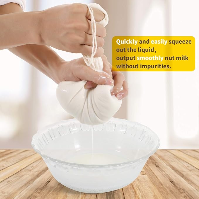 Nut Milk Bags(Upgraded, Weave 90x88), All Natural Cheesecloth Bags 12"x12" 2 Pack, 100% Unbleached Cotton Cloth Bags for Cheese/Tea/Yogurt/Juice/Wine/Soup/Herbs, Washable Reusable Almond Milk Strainer