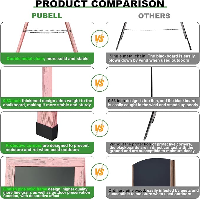 Large Sandwich A-Frame Chalkboard Sign - 40 x 20 Inches Pink Magnetic Wooden Chalk Board for Sidewalk, Stand up Double-Sided Outdoor Easel Display for Restaurant Cafe Shop Wedding Party or Business - Image 5