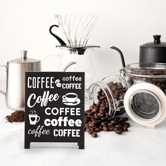 Coffee Bar Accessories Decor: Black Coffee Station Corner Decorations Sign for Kitchen Desk Tabletop Shelf