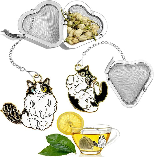 2 Pcs Ragdoll Cat Fun Tea Steeper, Tea Infusers, Heart Shaped Tea Balls + Cute Animal Pendant, Reusable Tea Steeper Makes Afternoon Tea Meaningful (2, cute cat)