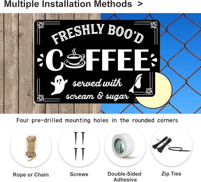 Boo'd Coffee Halloween Signs - Funny Bar Home Kitchen Shop Wall Decor 8x12 Inch - Image 3