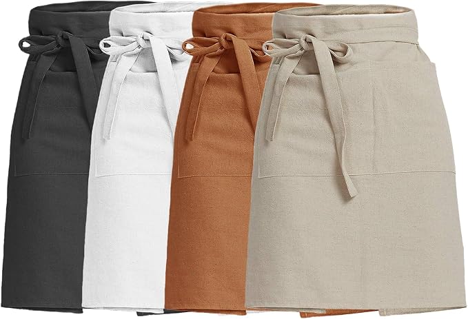 Cityelf Half Apron for Women Men Cotton Linen with 2 Large Pockets Waist Short Bistro Server Aprons Waiter Waitress Unisex by Cityelf