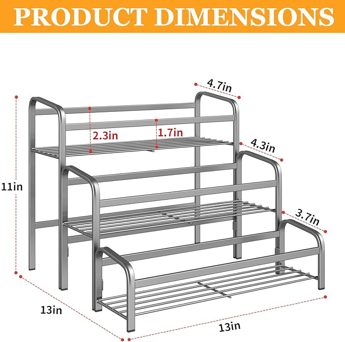 DTUQYX Coffee Syrup Organizer 3-Tier, 12 Bottles Capacity Coffee Syrup Rack,Metal Syrup Stand for Spice, Wine, Liquor, Bottle, Coffee Bar Station Racks Magnetic, No Installation,Grey