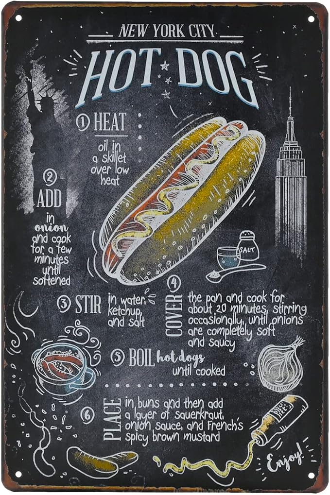 Fast Food Vintage Tin Sign - Hot Dog Retro Metel Sign - Wall Decor wall sign for Kitchen Bakery Cafe Restaurant by TREEPERI