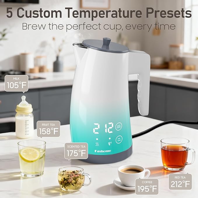 Electric Kettle with Temperature Control, 5 Preset Temps & 2H Keep Warm, 1200W Cool-Touch BPA-Free Electric Tea Kettle, Digital Display, 360° Base - Blue Gradient