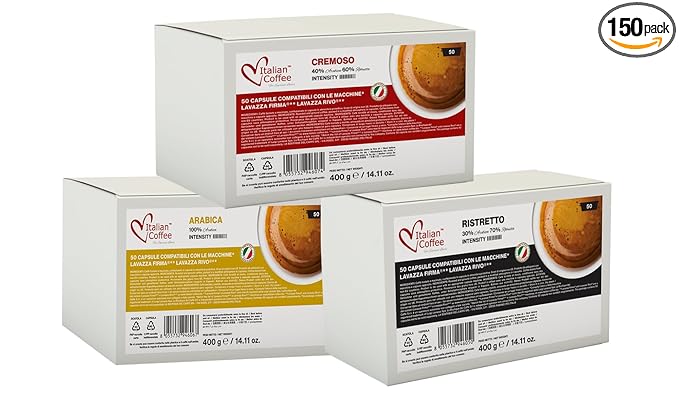 Italian Coffee capsules compatible with RIVO machines (Arabica/Cremoso/Ristretto, 150)