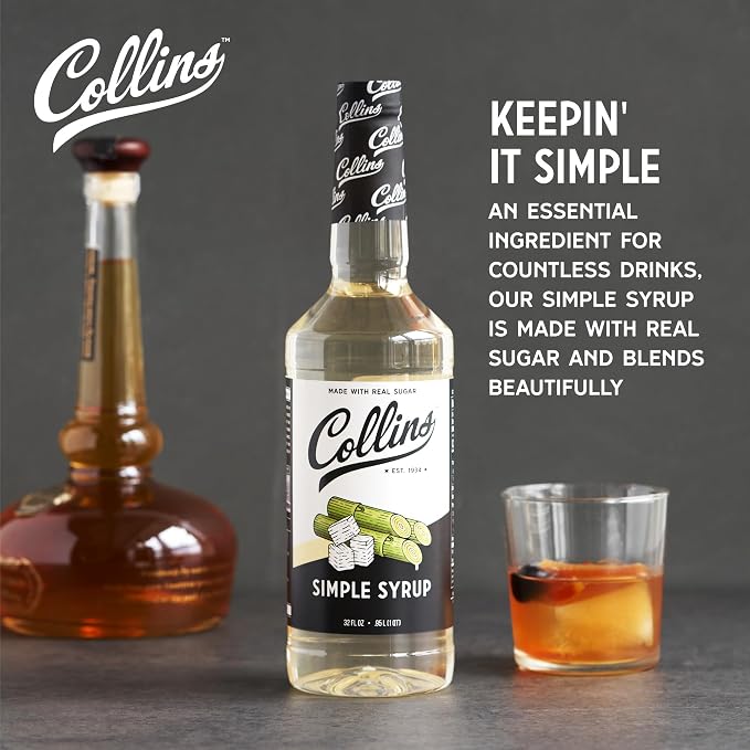 Collins Simple Syrup, Classic Simple Syrup, Real Sugar Cocktail Syrups, Soda Water Flavors, Cocktail Mixers, 32 Ounces, Set of 1 - Image 2