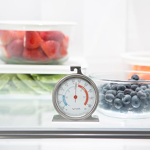 Taylor 5924 Large Dial Kitchen Refrigerator and Freezer Analog Thermometer, 3-Inch Dial, Easy to Read, Silver Finish, Accurate Temperature Monitoring