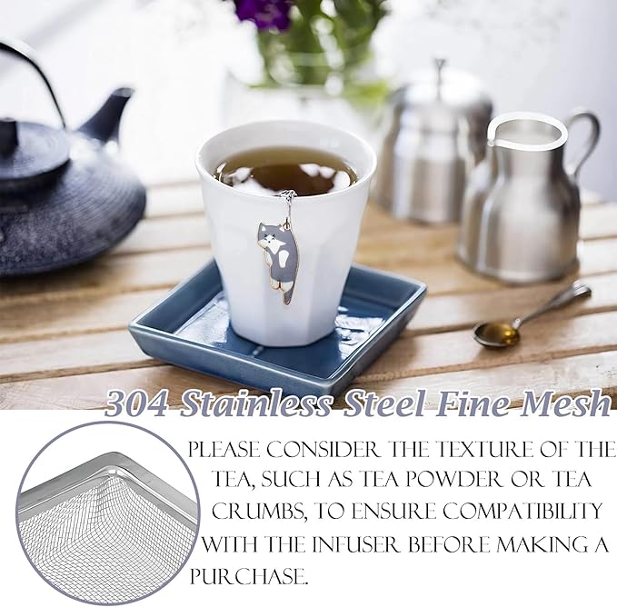 Cat Tea Infuser Set, 2 PCS Cube Tea Strainer for Loose Tea, Cute Cat Charm Pendant Tea Steeper, Stainless Steel Mesh Tea Diffuser for Extraction (White & Gray)