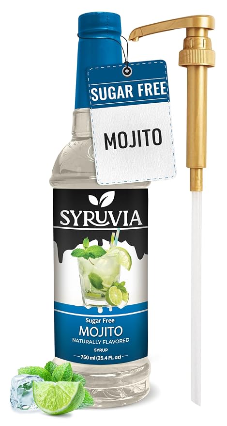 Syruvia Sugar Free Mojito Syrup, Flavored Syrup for Cocktails, Drinks, Lemonades, Iced Teas, and Desserts – 25.4 fl oz, With Pump by SYRUVIA