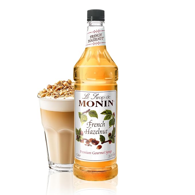 Monin - French Hazelnut Syrup, Nutty Flavor with Rich Caramelized Notes, Great for Coffee, Milkshakes, and Dessert Cocktails, Gluten-Free, Vegan, Non-GMO (1 Liter)