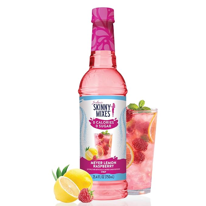Jordan's Skinny Mixes Sugar Free Syrup, Meyer Lemon Raspberry, Fruit Flavored Water Enhancer, Drink Mix for Iced Tea, Lemonade, Drinks, Low Calorie Water Flavoring, Dairy & Gluten Free, 25.4 Fl Oz by JordansSkinnyMixes