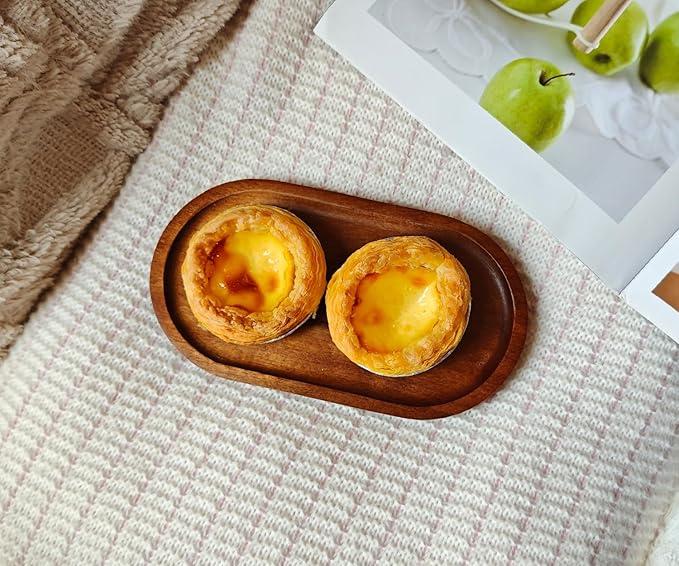 Small Wooden Tray (7.5 x 4.1 inch) 3 Pack, Oval Mini Serving Tray for Coffee Tables, Dessert, Snack, Fruit, Acacia Wood Platter for Vegetable, Decor Restaurant
